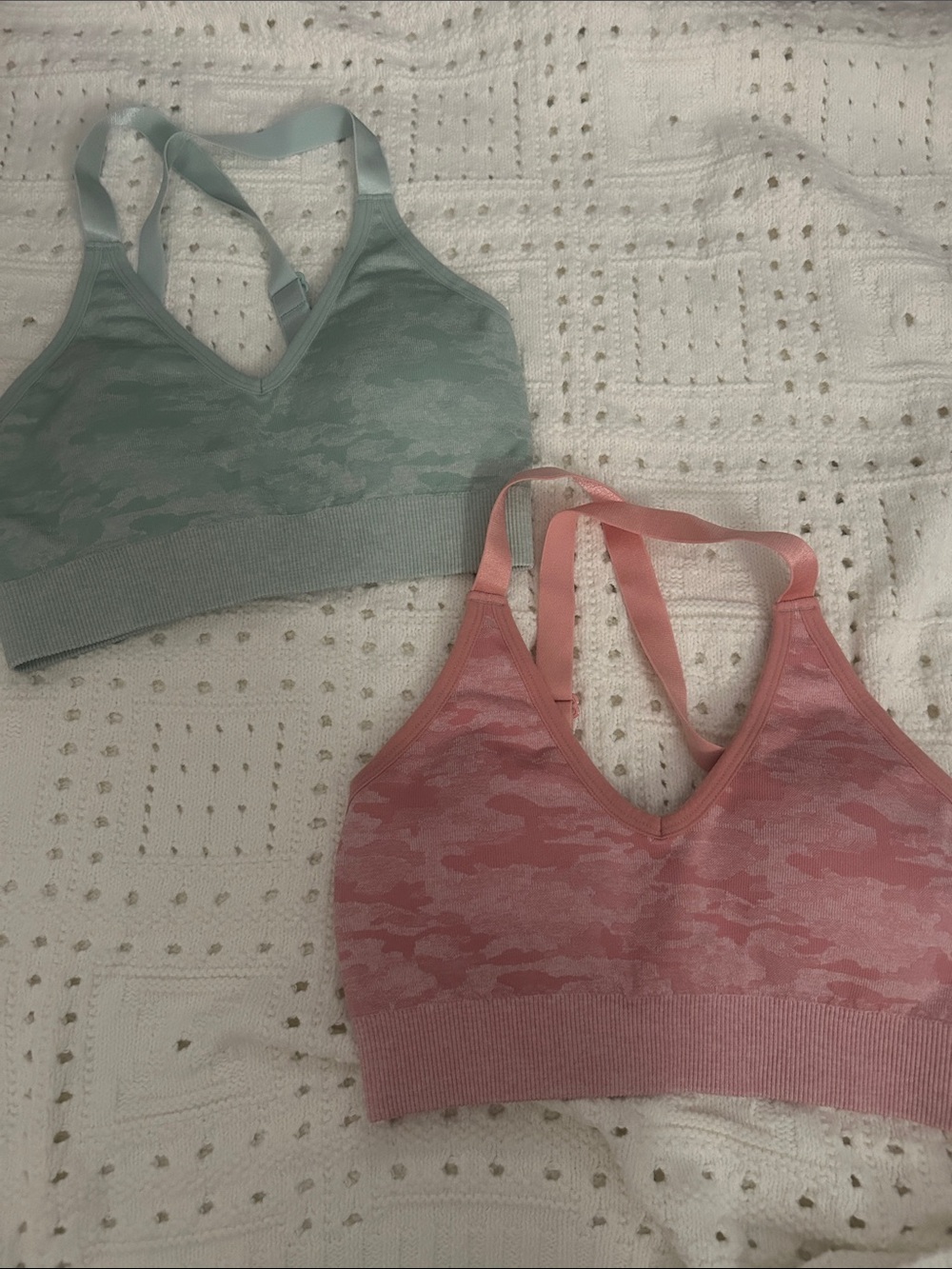 AYBL Seamless Camo Bralettes in Pink & Sage